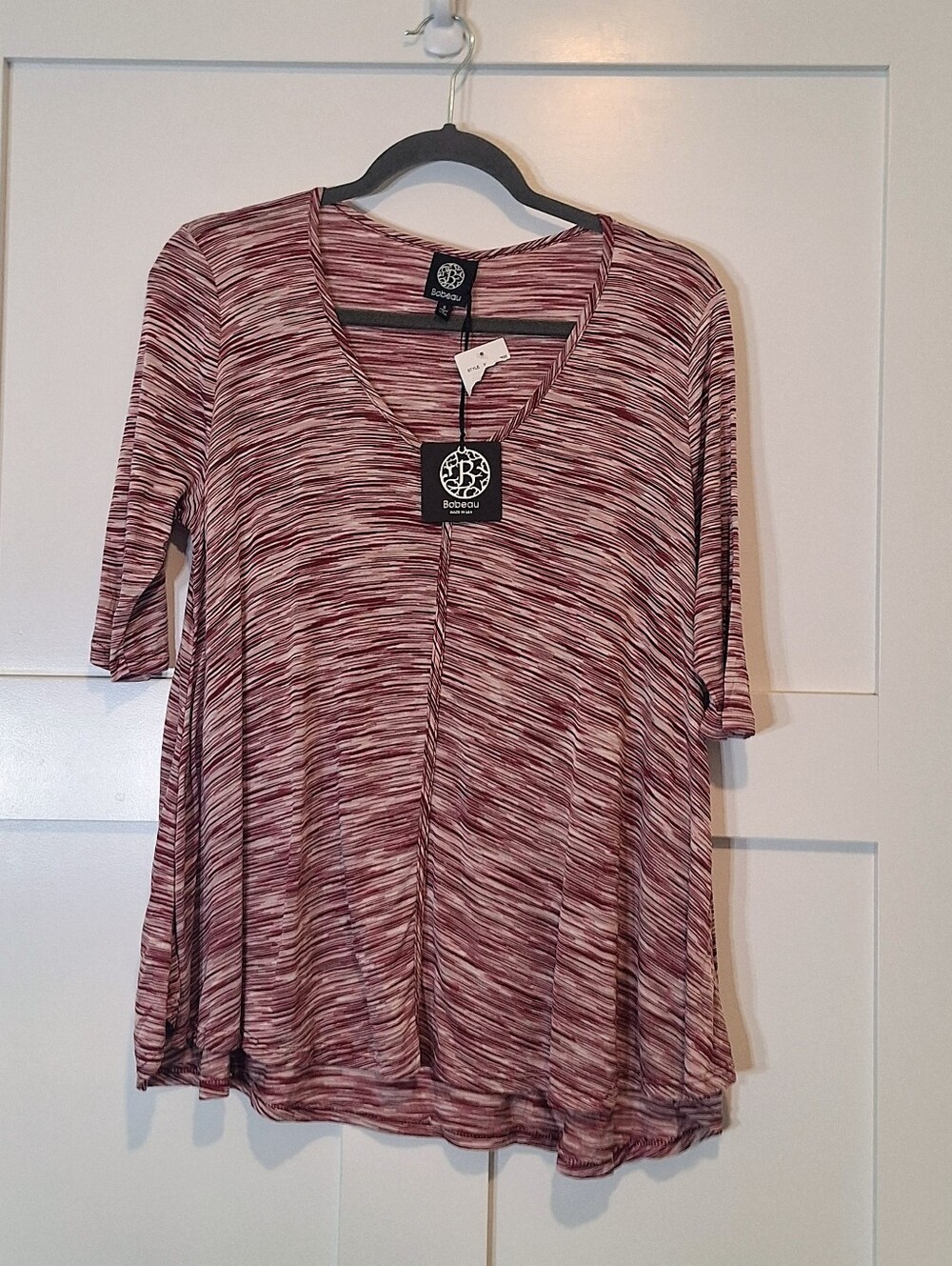 Bobeau V Neck Semi Sheer Lightweight Hi Low Tunic Top New Small Burgundy White